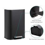 DYTesa 3 Gallon Rectangular Kitchen Trash Can - Black Stainless Steel with Foot Pedal, Soft-Close Lid & Removable Inner Bucket, Suitable for Home/Office/Living Room