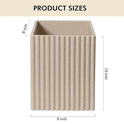 DoveeDosa Black Luxury Stone Bathroom Trash Can, Modern Bathroom Office Trash Can, Resin Wastebasket, Garbage Receptacle Bin for Bathrooms, Offices, Powder Rooms, Kitchens (Square Beige)