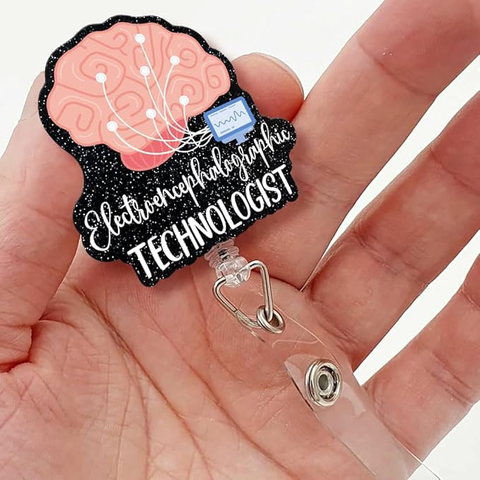 Sixrip Electroencephalographic Technician Retractable Glitter Badge Reel with Alligator Clip, Funny Badge Holder Gift for Electroencephalophy Tech EEG Doctor Nurse Nervous System Medical Office Work