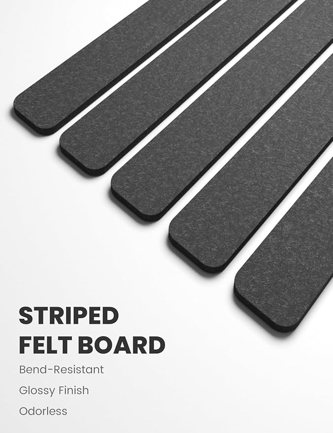 Fluxynara Cork Board Alternative Felt Strip Board 5-Pack 13"x2", Office Pin Board with 35 Push Pins, Adhesive Install for Bedroom Door & Home Office(Charcoal Gray)