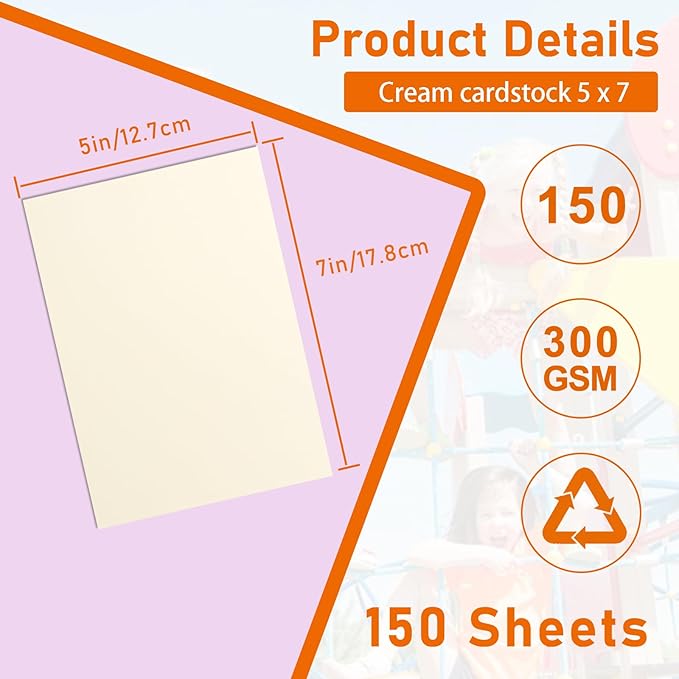 Guakicae 150 Sheets Cream Cardstock 5 x 7 Ivory Paper, 300gsm/110lb Heavyweight Flat Off White Card Stock Printer Paper for DIY Card Making, Business Cards, Thank You Cards, Certificates, Postcards