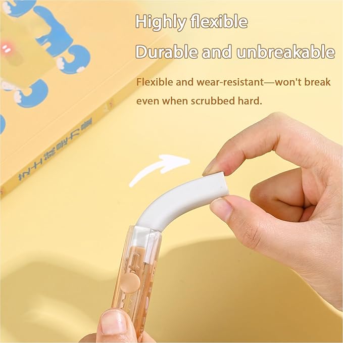 3PCS Retractable Pencil Eraser, Cute Erasers,Kawaii Bear Eraser in Three Colors,Suitable for School Home Office Supplies
