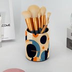 Leather Pen Holder for Desk Geometric Cube Pattern Pencil Cup Desktop Organizer Makeup Brush Holders Office Supplies for Home, Kids & School