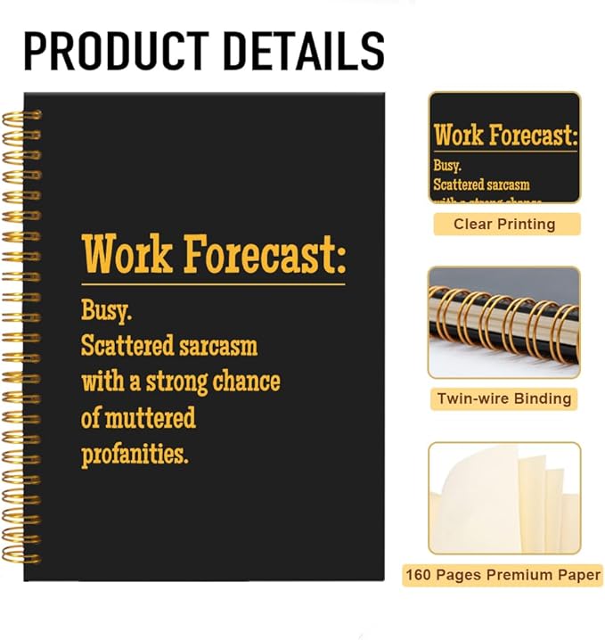 Mhfpl Work Forecast Funny Black Golden Spiral Notebook, Sarcastic Office Workaversary Gifts for Coworker, New Job Office Gifts for Teammates Boss Colleagues Staff Friend