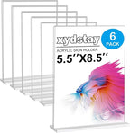 xydstay 6pack Acrylic Sign Holder 5.5 X 8.5, Vertical T Shape Clear Plastic Menu Holder, Unbreakable Table Sign for Restaurant, Office, School, Store and Home Use