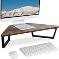 TEAMIX 26 inch Triangle Monitor Stand Riser, Desktop Corner Shelf with Metal Leg Wood Computer Stand with Storage Laptop Riser Office Organization