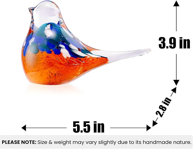 ORRFIDDY Blown Glass Birds - Glass Art Bird Decor, Hand Blown Glass Animal Figurines Paperweight for Home Shelf Decor