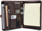 Geslun Personalized Genuine Leather Portfolio, Legal Size 8.5 x 14 Pad Holder, Custom Engraved Business Padfolio for Men Women, Zippered 14" Laptop Organizer, Professional Notepad Folio, Dark Khaki