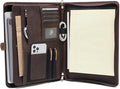 Geslun Genuine Leather Portfolio, Legal Size 8.5 x 14 Pad Holder, Business Padfolio for Men and Women, Zippered 14" Laptop Organizer, Executive Professional Work Travel Notepad Folio, Dark Khaki