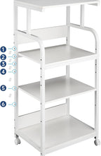 Fannova 4 Tier White Printer Stand Table with Adjustable Shelves, Movable Printer Shredder Stand with Wheels for Home Office Storage and Organization, Rolling Cart for Computer Tower CPU