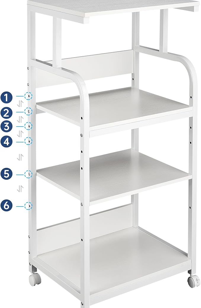 Fannova 4 Tier White Printer Stand Table with Adjustable Shelves, Movable Printer Shredder Stand with Wheels for Home Office Storage and Organization, Rolling Cart for Computer Tower CPU