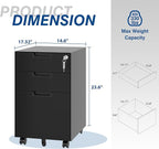 Fesbos 3 Drawer Vertical File Cabinet, Mobile Filling Cabinets with Lock for Legal/Letter Size, Pre-Built Office Storage File Cabinet with Wheels Under Desk - Fully Assembled