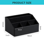 Cretkhp Remote Control Holder with 5 Compartments for Office Art Supplies, PU Leather Nightstand Organizer Pencil Pen Desk Caddy for Home, Desktop TV Remote Control Organizer Storage (Black)