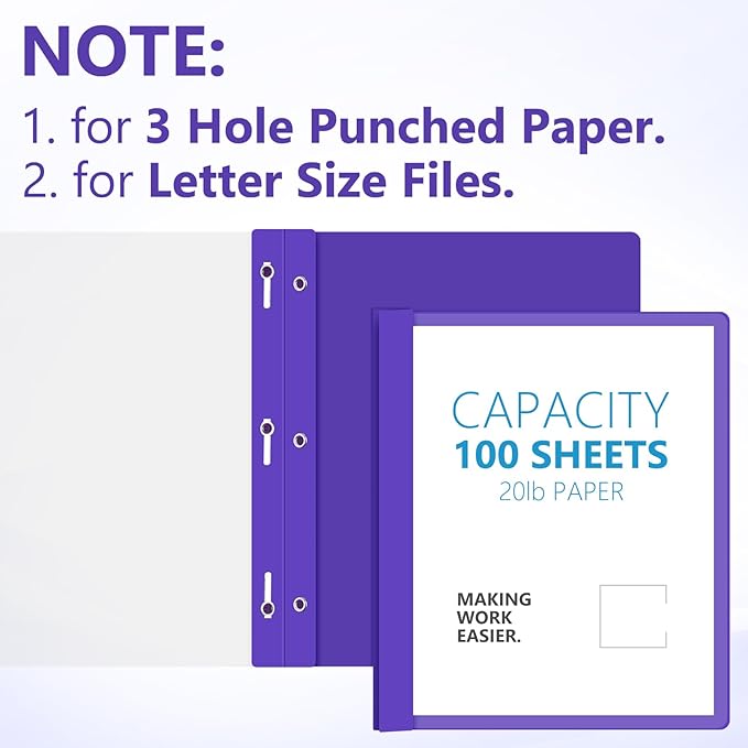 Feifeiya 48 Pack Plastic Report Covers with 3 Prongs Presentation Folders Bulk, 100 Sheet Capacity, Clear Front Report Covers for Presentation Document Paper School Office Supplies (Purple)