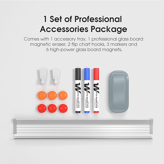 MaxGear Glass Whiteboard, Tempered Magnetic Dry Erase Board 48 x 36 Inch, Frameless Wall Mounted, Office Classroom Conference Room Home Use, Includes Markers, Eraser, Magnets & Mounting Kit
