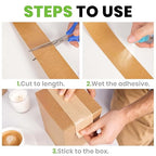 ADHES Water Activated Tape 2" x 55yds, 3 Rolls, Reinforced Kraft Gummed Paper Tape, Eco-Friendly, Strong Adhesive Shipping Tape for Packing, Shipping, Moving