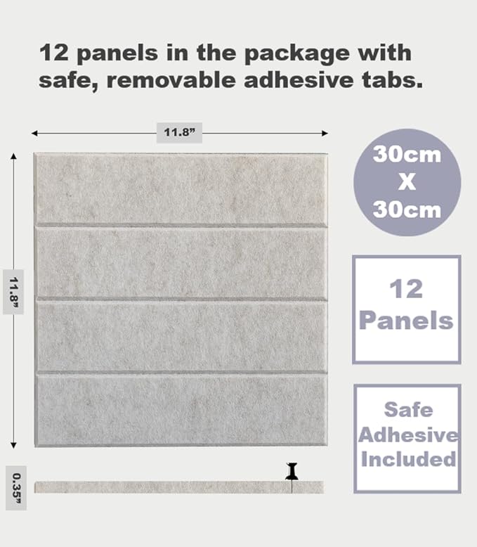 DECORITA Felt Bulletin Board Tiles | Modern Cork Board Alternative | Large Cork Boards for Walls | Aesthetic Felt Wall Panels for Office & Home Decor | Pinboard & Photo Board (12-Pack) | Ivory