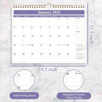 2026 Calendar - Calendar 2026 from January 2026 - December 2026, Wall Calendar 2026 with Thick Paper, 11.5" x 14.5", Purple
