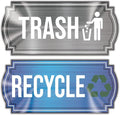 Recycle and Trash Stickers for Kitchen Trash Cans and Recycling Bins, Indoor Trash and Recycle Sticker Combo for Garbage Can Logo Symbol, Blue & Gray Decals, 6.5" x 3" Elegant Style with Split-back