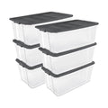 Sterilite 6-Pack Modular Stacker Box, Durable Clear Plastic Storage Bins with Latching Lids, 200 Quart - Stackable Organizing Container Boxes for Closet, Bathroom, and Office