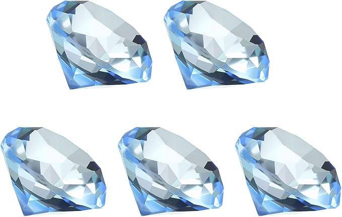 PATIKIL 5 Pcs Diamond Crystal Paperweight, 40mm / 1.57 Inch Crystal Paperweight Paper Weight for Home Office Desktop Table Decor Wedding Party Jewelry Ornaments, Light Blue