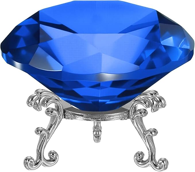 PATIKIL Diamond Crystal Paperweight, 100mm / 3.94" Crystal Paperweight Paper Weight with Silver 25 Metal Base for Home Office Desktop Table Decor Wedding Party Ornaments, Dark Blue