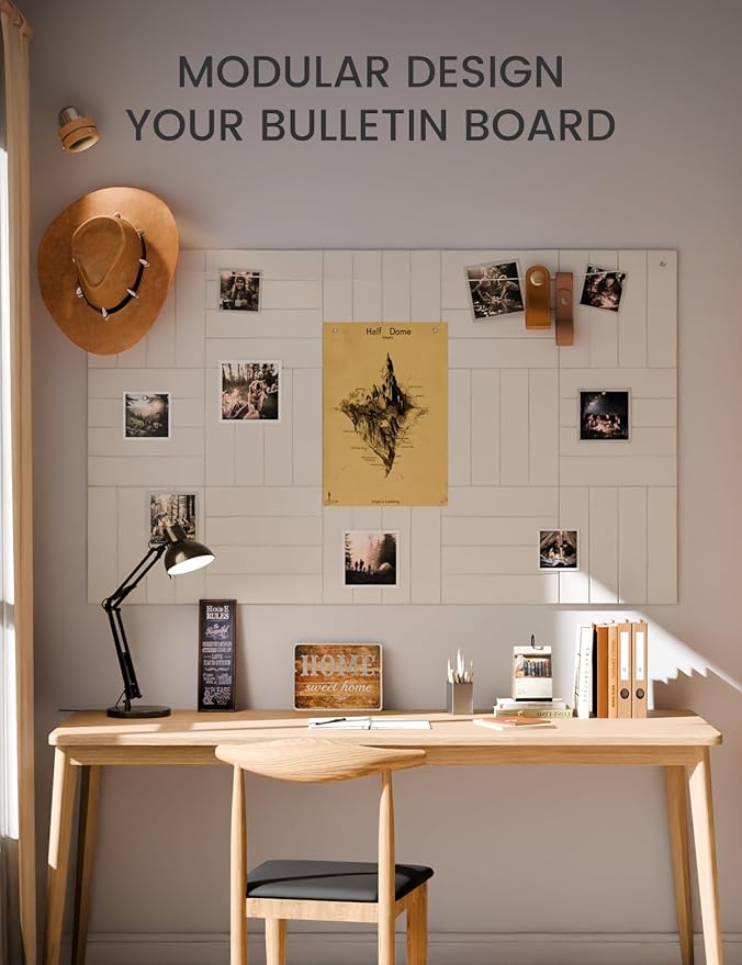 Fluxynara Felt Bulletin Board Tiles Large 36" x 24"Cork Board Alternative-6 Pack with 40 Adhesive Tabs, Thick Slat Wall Panels for Office Decor, Push Pin Board Wall Organizer Alternative - Milky White