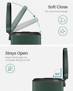 SONGMICS Trash Can with Lid, 8 Gallon Garbage Can, Stainless Steel Small Waste Bin with Step Pedal and Inner Bucket, Soft Close, Kitchen, Retro Green ULTB003C01