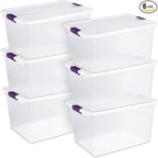 Sterilite 6-Pack Plastic Storage Bin w/ Latch Lid, ClearView Stackable Containers, 66 Qt