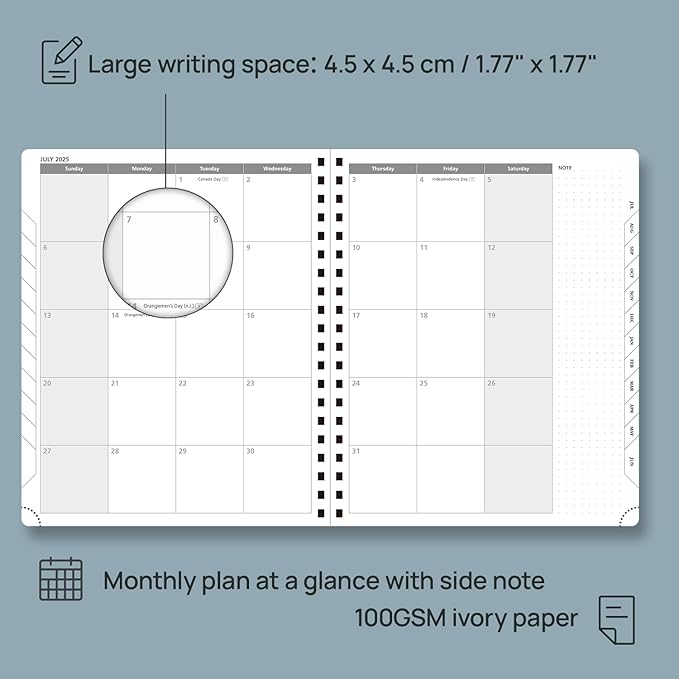 POPRUN Planner 2025-2026, Horizontal Weekly Notebook Jul.25-Jun.26 (Large 8.5''x 10.5''), Academic Calendar Book with Monthly Tabs, Spiral Soft Cover, Inner Pocket, 100 GSM - Aquamarine