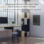 MAXXBUILD 4 Tier Wall Mounted File Organizer, Metal Task Rack for Office Documents, Mail & Folders, Space-Saving Office Wall Organizer, Black 19.5”H