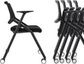 BROBRIYO, 10 Pack Stackable Conference Room Chairs with Wheels and Paddle, Ergonomic Mesh Back and Arms for Meeting, Conference, Reception, Training Room & Home Office Desk Folding Chairs, Black