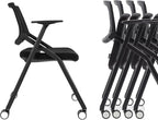 BROBRIYO, 10 Pack Stackable Conference Room Chairs with Wheels and Paddle, Ergonomic Mesh Back and Arms for Meeting, Conference, Reception, Training Room & Home Office Desk Folding Chairs, Black