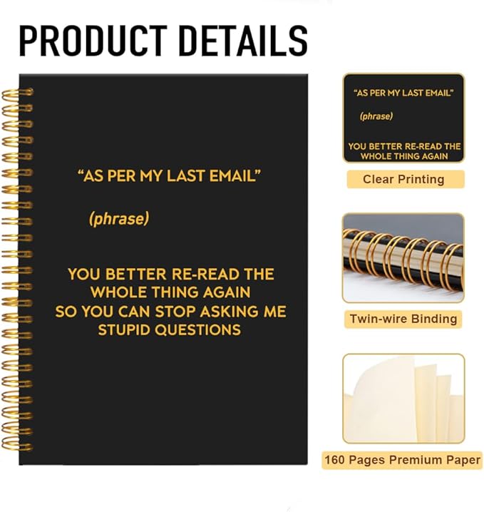 Mhfpl As Per My Last Email Funny Black Golden Spiral 160 Pages Blank Notebook, Sarcastic Coworker Gifts for Boss Teammate Colleagues, Work Gag Gifts for Employees Staff, Humour Gifts for Teamship