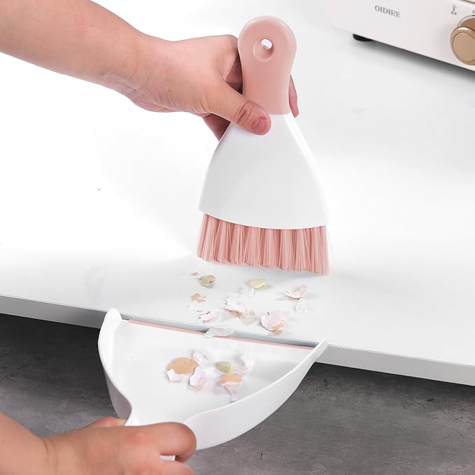 NACENA Mini Dustpan and Brush Set, Small Broom and Dustpan Set Dust Pan and Mini Hand Broom Dustpan and Broom Combo Compact for Home Table Keyboards Sofa Kitchen, Pink