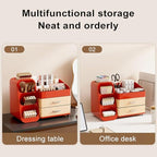 KQJS Makeup Organizer with Drawers,Large Capacity Countertop Organizer for Vanity,Bathroom and Bedroom Desk Cosmetics Organizer,Easy To Storage Skincare,Brushes,Lotions,Lipstick (Red and Cream)