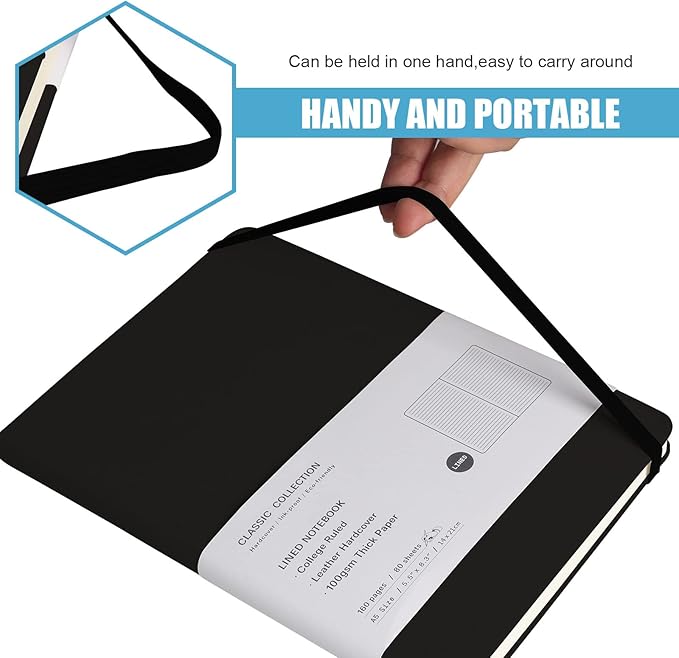 EMOMAS Lined Journal Notebook, 6Pack Hardcover Notebook for Men & Women – Journals for Writing, Work, School, Home & Daily Notes, 160 Pages – Medium A5, 5.7"x8", 100 gsm Thick Paper (Black)