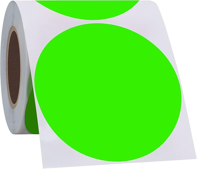 Hybsk Round Color Coding Circle Dots Labels Warehouse Inventory Organizer Stickers (3 inch, Fluorescent Green)