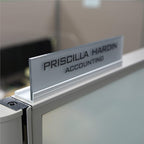 Printex Design - Personalized Office CUBICLE Name Plate & Sign. Modern Aluminum Holder - 4 Plate Colors (Frosted Silver)