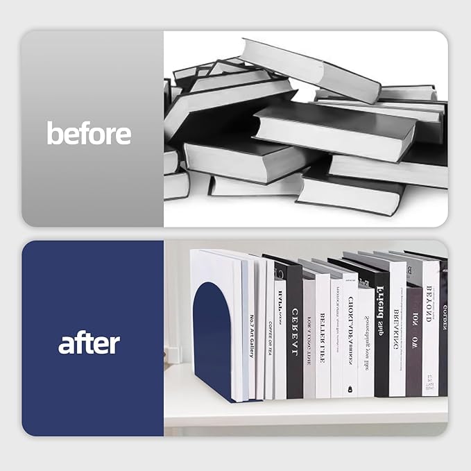 Lulonpon 6 Pieces Book Ends, Bookends, Books Stand, Metal Bookend for Shelves, Blue Book Ends for School, Library, Desktop Organizer