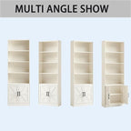 RWYHG 70in Tall Bookshelf 6 Tier Bookcase with Barn Doors and Adjustable Shelf, White Farmhouse Book Shelves with Storage Cabinet