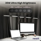 Neatfi (New Model) 3,000 Lumens LED Desk Lamp, Dimmable, 360 SMD LEDs, 30W, CRI 95, Adjustable Light Modes, Task Lamps for Home Office, Study Lamp, Desk Light Bar (CCT with Clamp, Black, 44 Inches)