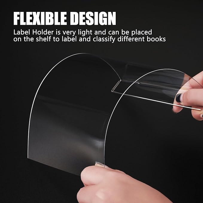 Containlol 50 Pcs Moveable Shelf Label Holders, Clear Bookshelf Label Library Shelf Markers Bookshelf Divider Tags for Library Office Classroom Home(6.5 x 5.12 x 0.8 Inch)