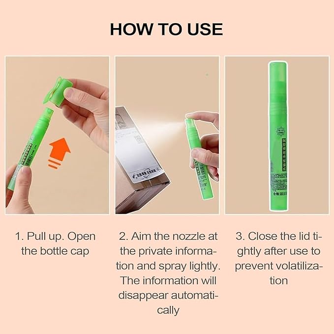 Privacy Cover Spray Pen for Documents and Labels, 10ml White-Out Correction Fluid, Thermal Paper Privacy Eraser for Shipping Address Protection (3)
