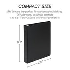 Samsill Economy 3 Ring Mini Binder, Made in The USA, 1-Inch Round Ring Binder, Holds 100 Sheets, Black, 6 Pack (MP32300)