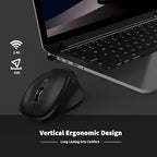 Ergonomic Wireless Mouse with USB Receiver for PC Computer, Laptop and Desktop, Ergo Mouse Vertical with Silent Clicks Long Battery Life, Up to 1600 DPI & 1 AA Battery Powered, Black