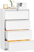 INTERGREAT 4 Drawer File Cabinet, Lateral File Cabinet with Lock, Metal Office Filing Cabinet with Adjustable Frame for Legal, Letter, A4 Files, Fast Assembeld, White