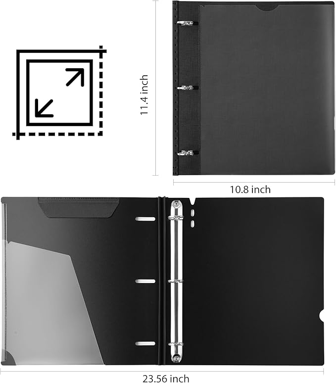 WOT I 12-Pack Telescoping 3 Ring Binder 1 Inch, Expandable Flexible Binder - Patented Design for Easy Portability, Holds 225 Sheets, Perfect for School, Office&Home Organization, Black