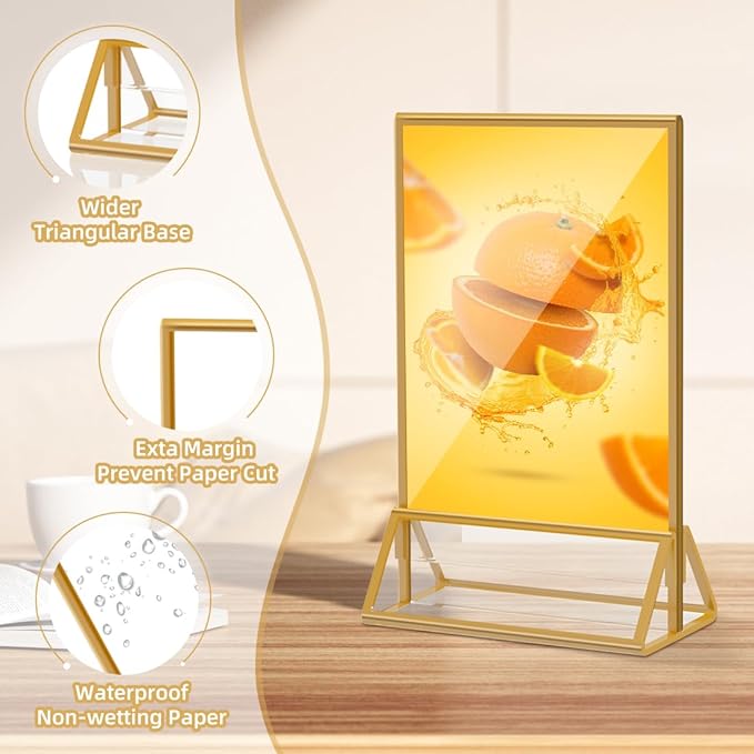 PPH-Sisy Acrylic Sign Holder 5x7 Gold Display Stand, Clear and Stable Table Plastic Paper Holder, Acrylic Frames for Home Office Shop Photo Frames Exhibition (6pcs)