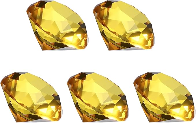 PATIKIL 5 Pcs Diamond Crystal Paperweight, 30mm / 1.18 Inch Crystal Paperweight Paper Weight for Home Office Desktop Table Decor Wedding Party Jewelry Ornaments, Yellow